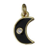 Cubic Zirconia Micro Pave Brass Pendant, Moon, gold color plated, micro pave cubic zirconia & enamel Approx 3mm 