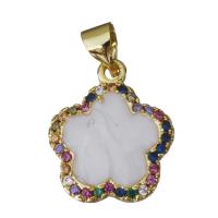 Brass Flower Pendants, gold color plated, micro pave cubic zirconia & enamel Approx 