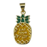 Brass Fruit Pendants, Pineapple, gold color plated, enamel Approx 