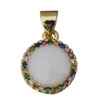 Cubic Zirconia Micro Pave Brass Pendant, Flat Round, gold color plated, fashion jewelry & micro pave cubic zirconia & enamel Approx 