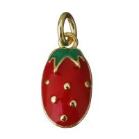 Brass Fruit Pendants, Strawberry, gold color plated, fashion jewelry & enamel Approx 3mm 