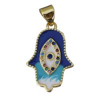 Cubic Zirconia Micro Pave Brass Pendant, Hamsa, gold color plated, fashion jewelry & micro pave cubic zirconia & enamel Approx 