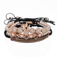 Brass Woven Ball Bracelets, with Nylon Cord, plated, three pieces & adjustable & micro pave cubic zirconia & for woman 55*7mm Approx 6.3-9.8 Inch 