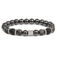Hematite Bracelets, with Brass, plated & for woman & with rhinestone, 8mm Approx 7-7.8 Inch 