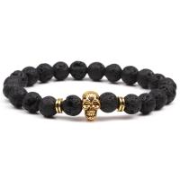 Lava Bead Bracelet, with Brass, Skull, plated, Unisex Approx 7.5-7.8 Inch 