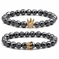 Hematite Bracelets, with Brass, Crown, gold color plated, 2 pieces & Unisex & micro pave cubic zirconia & faceted, 8mm Approx 7-7.8 Inch 
