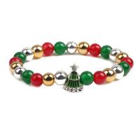 Hematite Bracelets, with Mixed Agate, plated, Christmas Design & Unisex & enamel, 8mm Approx 7-7.8 Inch 