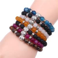 Gemstone Bracelets, with Brass, antique silver color plated & Unisex, 8mm Approx 7.5 Inch 