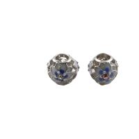 Rhinestone Zinc Alloy European Beads, Round, silver color plated, enamel & with rhinestone Approx 5mm 