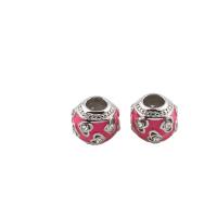 Rhinestone Zinc Alloy European Beads, Round, silver color plated, enamel & with rhinestone Approx 4.5mm 