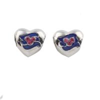 Rhinestone Zinc Alloy European Beads, Heart, silver color plated, enamel & with rhinestone Approx 5mm 