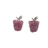 Rhinestone Zinc Alloy European Beads, Apple, silver color plated, with rhinestone, pink Approx 4.5mm 