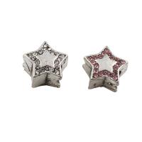 Rhinestone Zinc Alloy European Beads, Star, antique silver color plated, with rhinestone Approx 5mm 