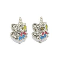 Enamel Zinc Alloy European Beads, Unicorn, silver color plated, with rhinestone Approx 5mm 