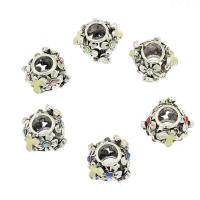Enamel Zinc Alloy European Beads, antique silver color plated, with rhinestone Approx 5mm 