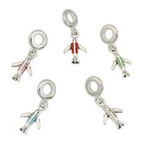 Zinc Alloy European Pendants, Airplane, silver color plated, with rhinestone Approx 5mm 