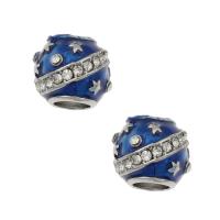 Rhinestone Zinc Alloy European Beads, silver color plated, enamel & with rhinestone, blue Approx 5mm 