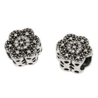 Rhinestone Zinc Alloy European Beads, Flower, antique silver color plated, with rhinestone Approx 5mm 