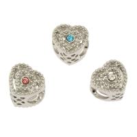 Rhinestone Zinc Alloy European Beads, Heart, silver color plated, with rhinestone Approx 5mm 