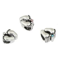 Rhinestone Zinc Alloy European Beads, Foot, antique silver color plated, with rhinestone Approx 4.5mm 