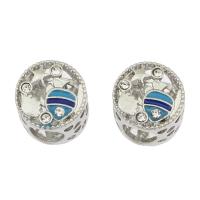 Rhinestone Zinc Alloy European Beads, silver color plated, enamel & with rhinestone, blue Approx 5.5mm 