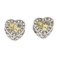 Perles European de stras d'alliage de Zinc , coeur, Placage, avec strass & creux Environ 5mm Vendu par sac