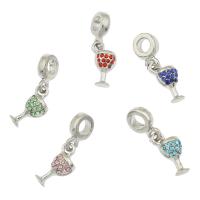 Zinc Alloy European Pendants, Cup, silver color plated, with rhinestone Approx 4.5mm 