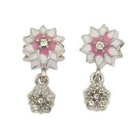 Enamel Zinc Alloy European Beads, Flower, silver color plated, with rhinestone Approx 4.5mm 