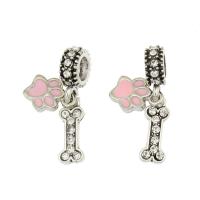 Zinc Alloy European Pendants, antique silver color plated, enamel & with rhinestone  Approx 4.5mm 