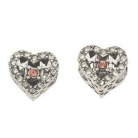Rhinestone Zinc Alloy European Beads, Heart, antique silver color plated, with rhinestone & hollow Approx 5mm 
