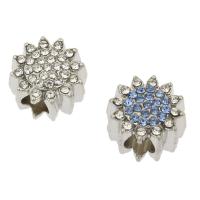 Rhinestone Zinc Alloy European Beads, Flower, silver color plated, with rhinestone Approx 4.5mm 