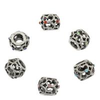 Rhinestone Zinc Alloy European Beads, antique silver color plated, with rhinestone & hollow Approx 5mm 