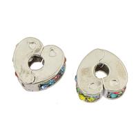Rhinestone Zinc Alloy European Beads, Heart, silver color plated, with rhinestone Approx 3mm 