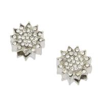 Rhinestone Zinc Alloy European Beads, Flower, silver color plated, with rhinestone Approx 4.8mm 