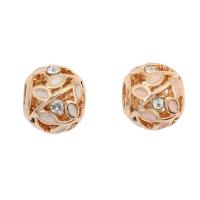 Enamel Zinc Alloy European Beads, rose gold color plated, with rhinestone Approx 4mm 