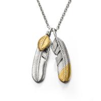 Stainless Steel Sweater Chain Necklace, 316L Stainless Steel, Feather, plated, Unisex, metallic color plated  Approx 24 Inch 