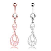 Stainless Steel Belly Ring, with Cubic Zirconia, Teardrop, Unisex 1.6mmx10mm 