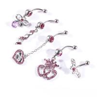 Stainless Steel Belly Ring, 316L Stainless Steel, for woman & with rhinestone, 5MMx 
