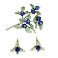 Fashion Zinc Alloy Jewelry Sets, Stud Earring & brooch, with Lapis Lazuli, stoving varnish, 2 pieces & fashion jewelry & for woman, 60*48mm,20*15mm 