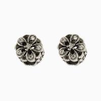 Rhinestone Zinc Alloy European Beads, Flower, antique silver color plated, with rhinestone Approx 5.4mm 