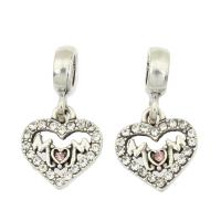 Zinc Alloy European Pendants, Heart, silver color plated, with rhinestone, white Approx 4.5mm 