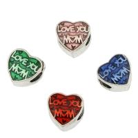 Enamel Zinc Alloy European Beads, Heart, silver color plated Approx 5mm 