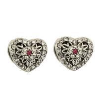 Rhinestone Zinc Alloy European Beads, Heart, antique silver color plated, with rhinestone Approx 5mm 