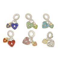 Zinc Alloy European Pendants, Heart, silver color plated, with rhinestone Approx 5mm 
