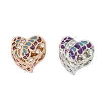 Rhinestone Zinc Alloy European Beads, Heart, plated, enamel & with rhinestone Approx 4.8mm 