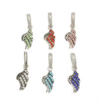 Zinc Alloy European Pendants, Wing Shape, silver color plated, with rhinestone Approx 
