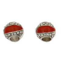 Rhinestone Zinc Alloy European Beads, Round, silver color plated, enamel & with rhinestone Approx 4.7mm 