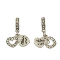 Zinc Alloy European Pendants, Heart, silver color plated, with rhinestone Approx 4.8mm 