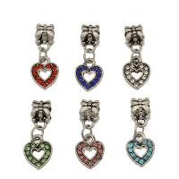 Zinc Alloy European Pendants, Heart, antique silver color plated, with rhinestone Approx 4.7mm 