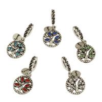 Zinc Alloy European Pendants, Tree, antique silver color plated, with rhinestone Approx 5mm 